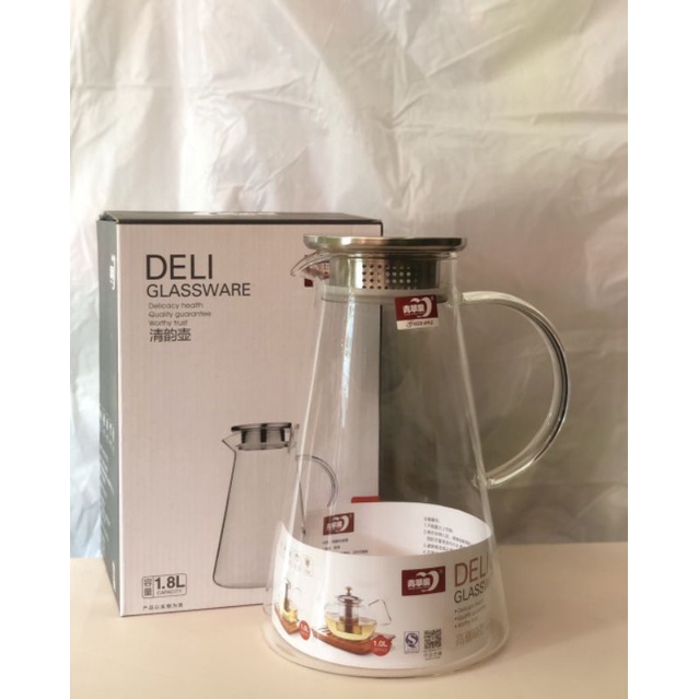 Ấm pha trà Deli  inox 1800ml,bình pha trà thủy tinh ,bình ủ trà cao cấp,bình đựng nước 1800ml