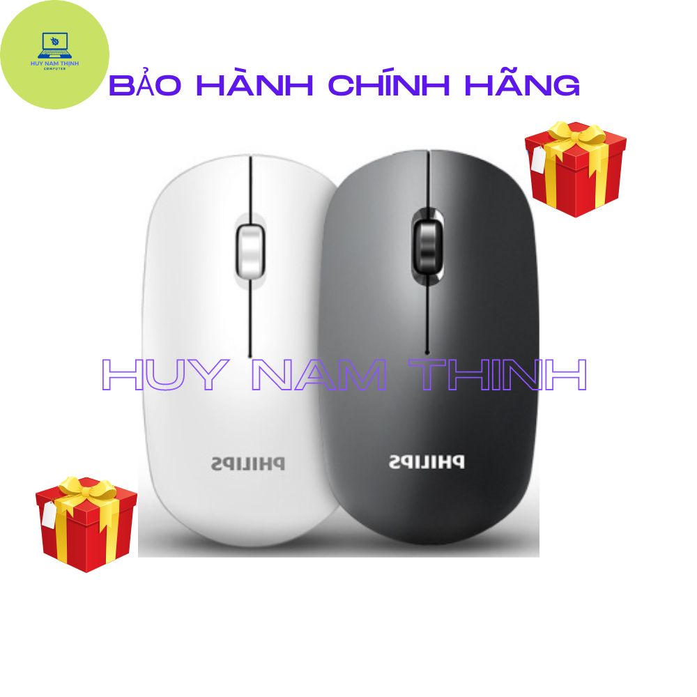 Chuột máy tính không dây PHILIPS độ nhạy cao, giảm tiếng ồn, bấm êm tặng kèm pin chính hãng