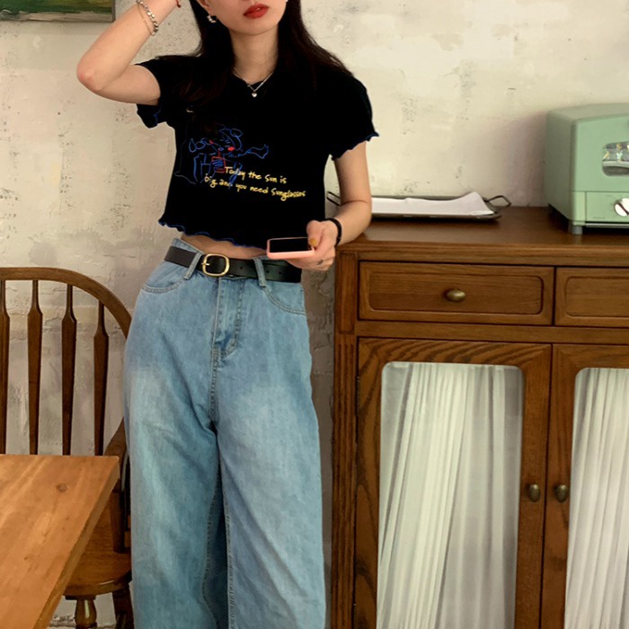 Áo Thun Crop Top Tay Ngắn Dáng Ôm In Họa Tiết Dễ Thương Thời Trang Cho Nữ