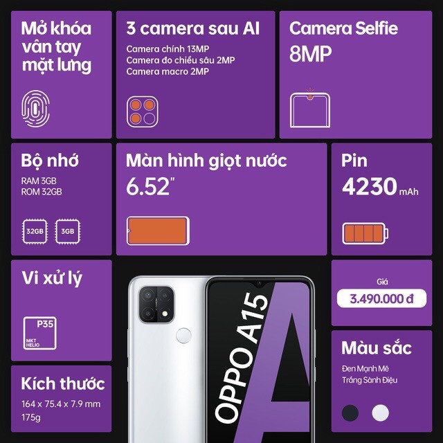 Điện thoại OPPO A15 3GB/32GB - Hàng Mới Nguyên Hộp - Bảo Hành Chính Hãng | BigBuy360 - bigbuy360.vn