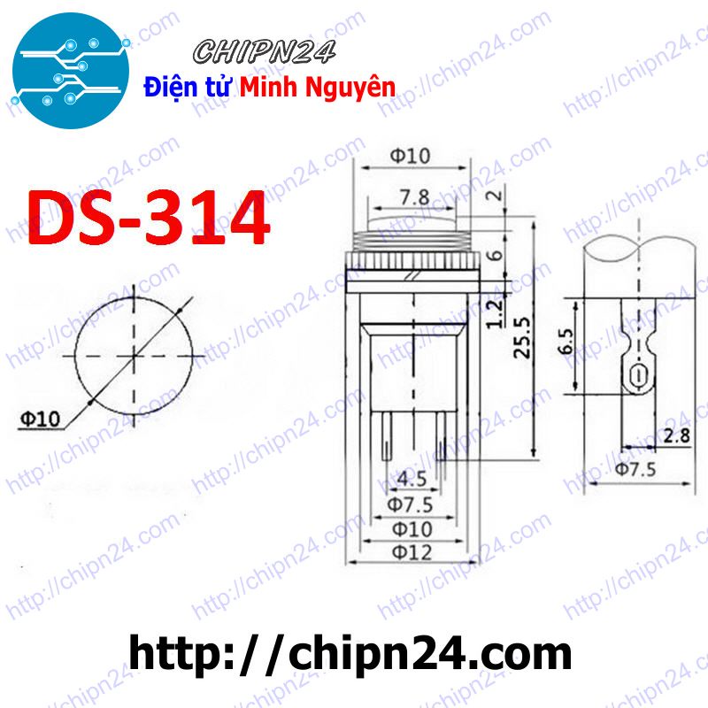 [3 CÁI] Nút nhấn nhả DS-314 Xanh Lá (Nút nhấn nhả Phi 10MM Xanh Lá)