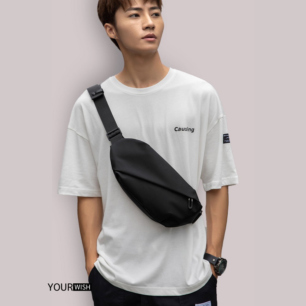 Túi đeo chéo nam thời trang chống nước túi đeo hông bao tử nam nữ basic không nhăn vải đen mềm mịn dày Yourwish TD43