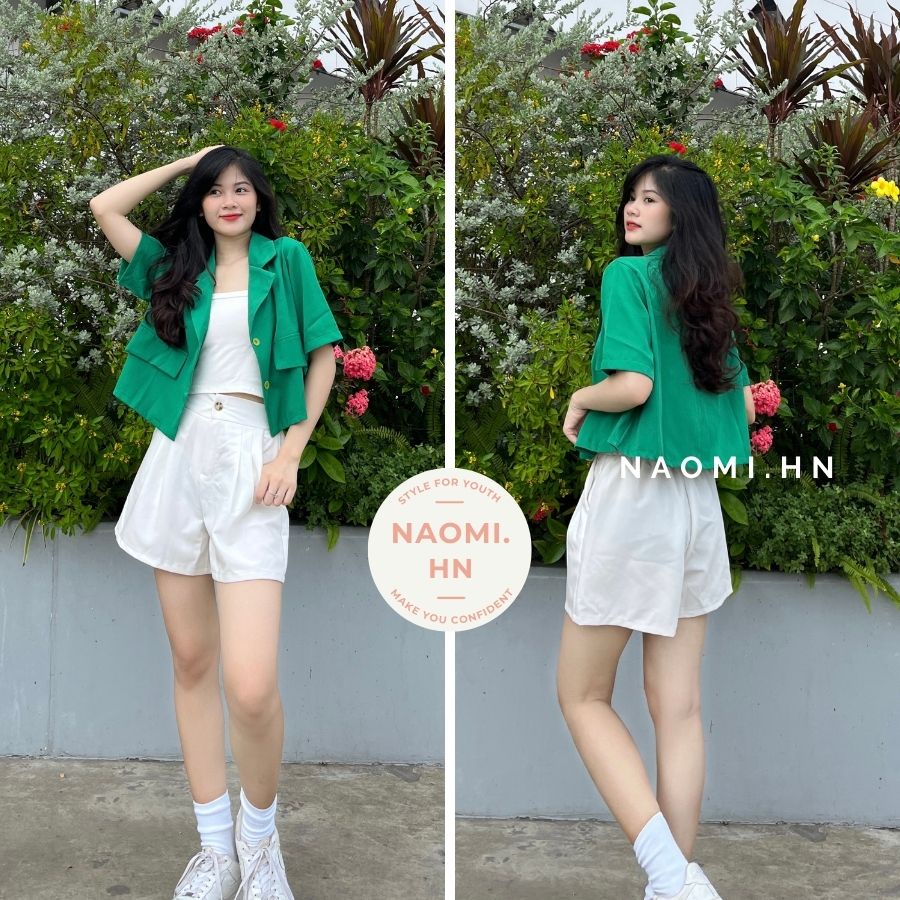 Áo khoác blazer ngắn tay croptop form rộng cúc dọc chất thích nhiều màu HOTHIT. Blazer nữ cổ vest ngẵn tay croptop.
