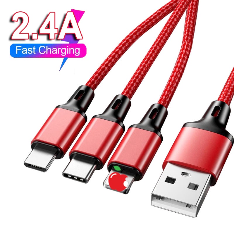 Dây cáp sạc nhanh 2.4A S P 3 trong 1 dây dủ cho điện thoại samsung, xiaomi không nóng máy