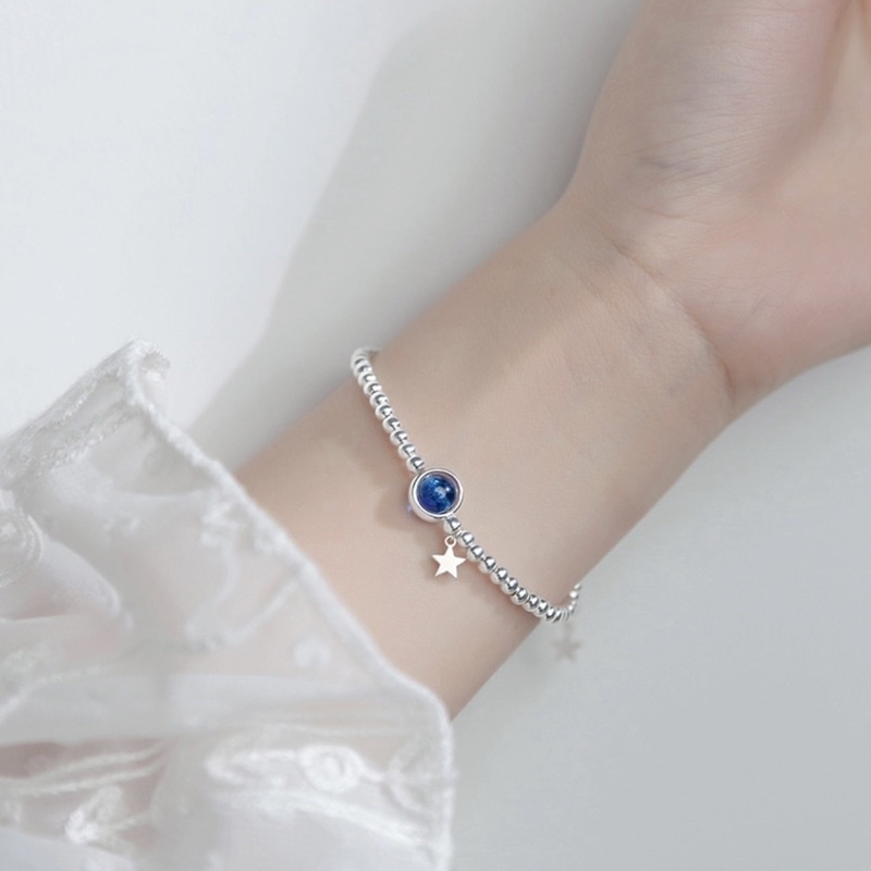 Lắc tay bi bạc nữ phong , Vòng tay bạc nữ trái đất xanh đá Aqua DUYSON SILVER [LTKX14]
