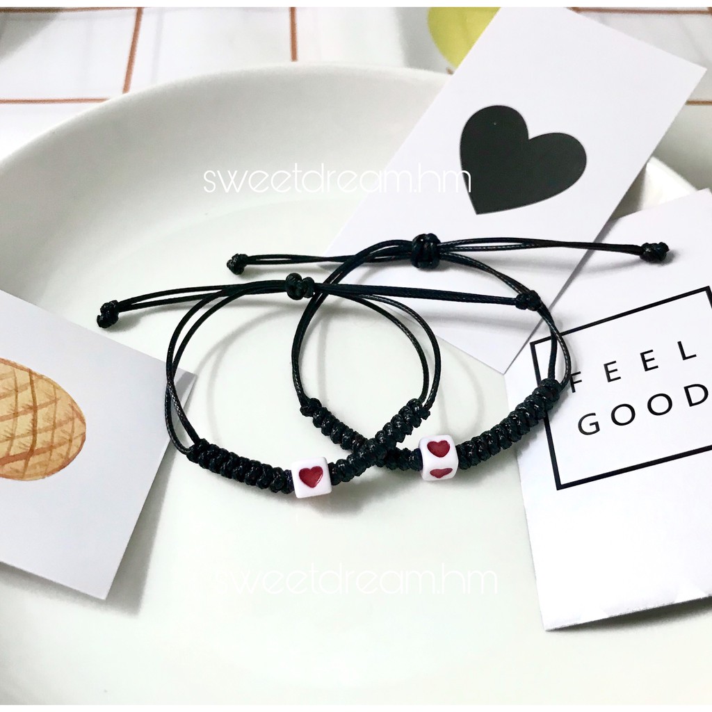 Vòng tay dây đan hạt trái tim, vòng tay handmade xinh xắn - Sweet Dream Handmade