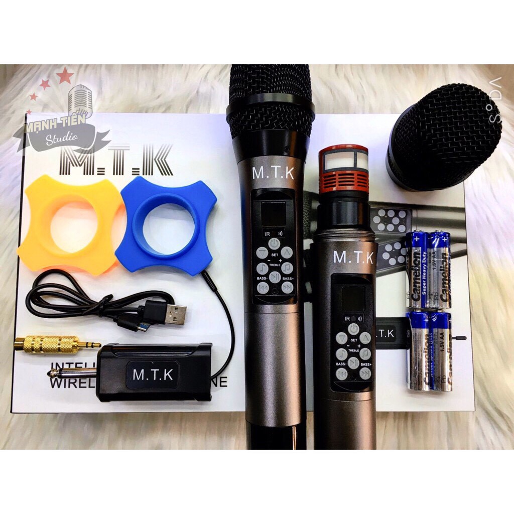 Mic MTK hát karaoke không dây phù hợp mọi loa kéo, bắt âm tốt,6 chức năg thông minh chỉnh bass-treble-echo trên thân mic