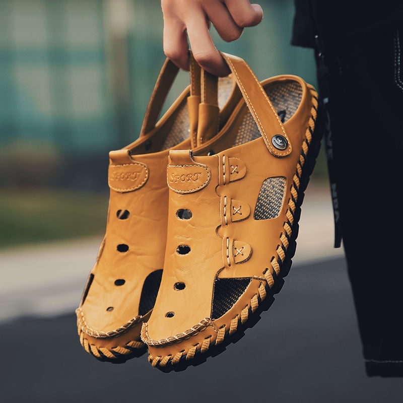 Xăng đan Da Thật Đế Mềm Đục Lỗ Thoáng Khí Đa Năng Cho Nam