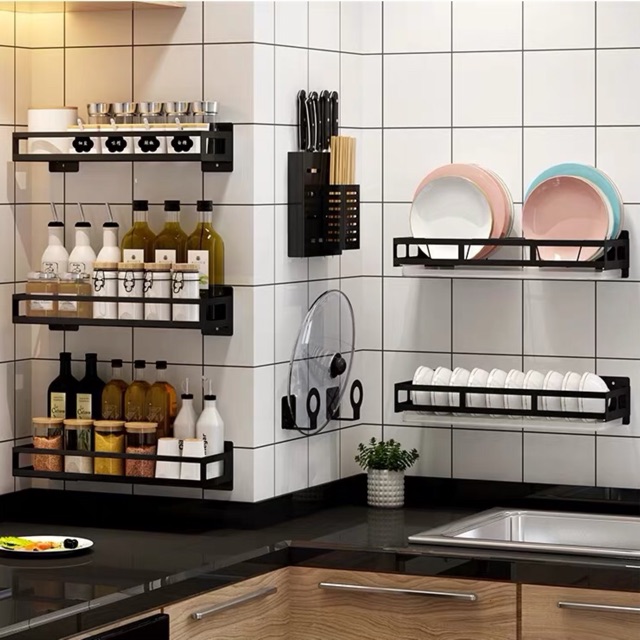 Kệ Gia Vị Giá Đựng Gia Vị Nhà Bếp Dán Tường Sơn Tĩnh Điện Phong Cách Bắc Âu Đựng Hũ Gia Vị, Dầu Ăn Dài 40cm