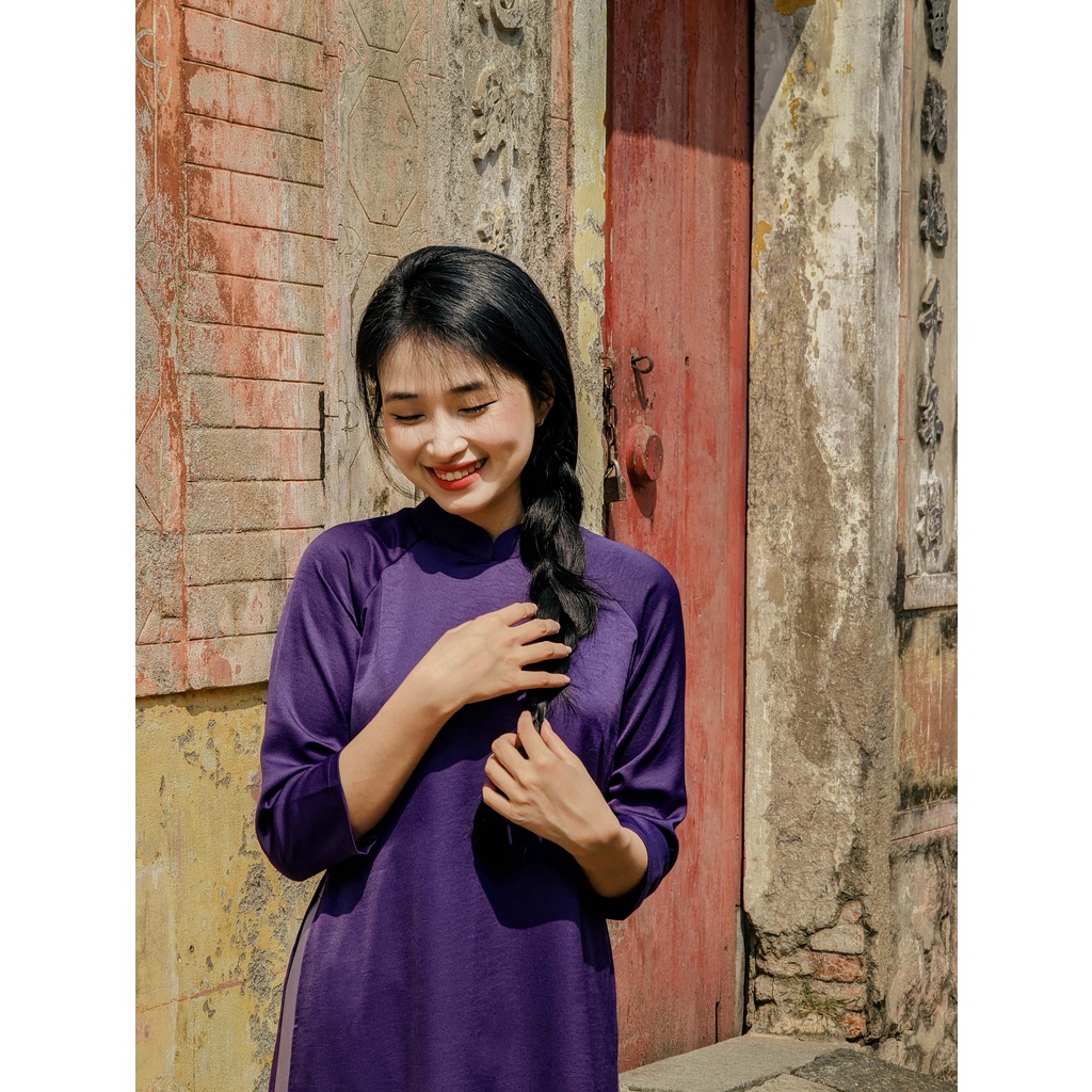 Set Áo dài Rosemary Lụa Tây thi tím than