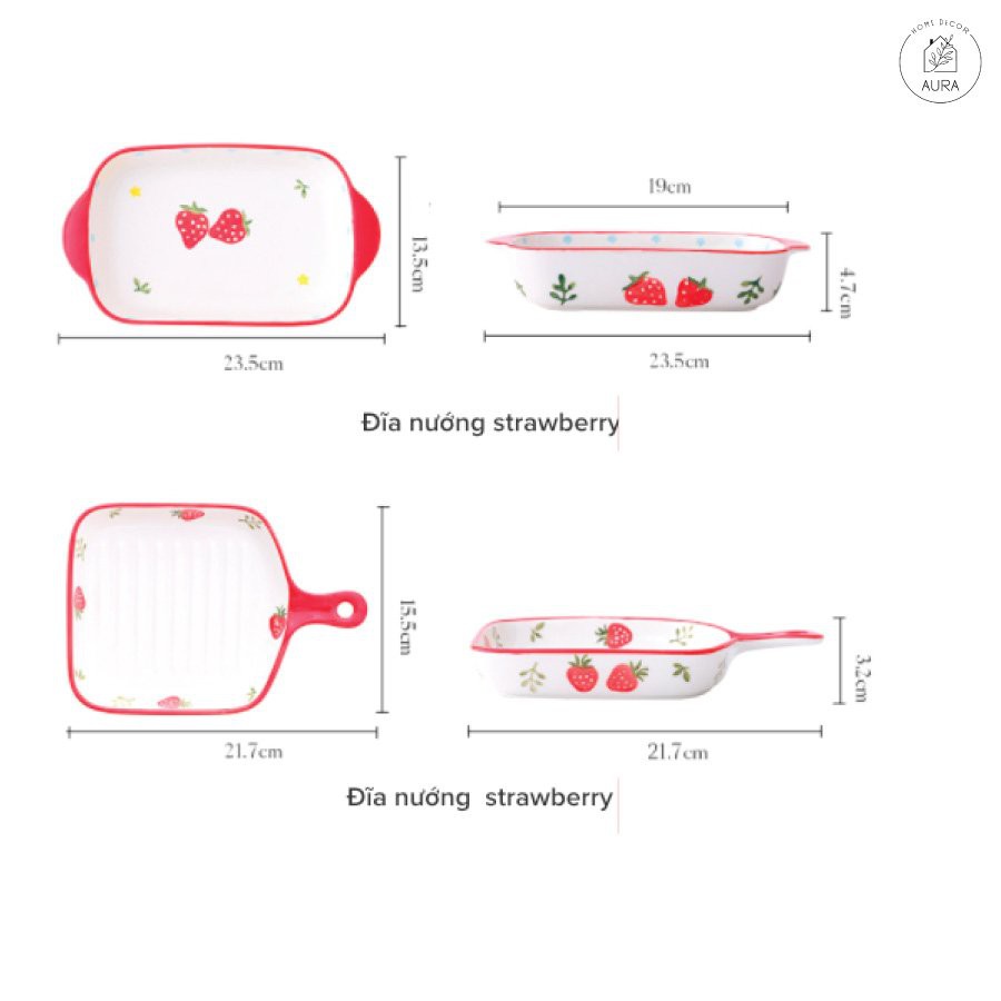 [Ảnh thật,Order nhanh] Bát Đĩa Gốm Sứ Họa Tiết Dâu Đỏ  Siêu Cute Phong Cách Bắc Âu - Hàng Gốm Sứ Khử Chì Cao Cấp