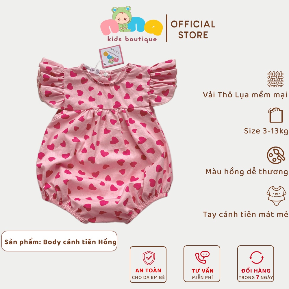 Body cánh tiên cho bé gái Nina Kids Boutique Đồ em bé sơ sinh mùa hè Họa tiết tim hồng Size 3kg đến 13kg