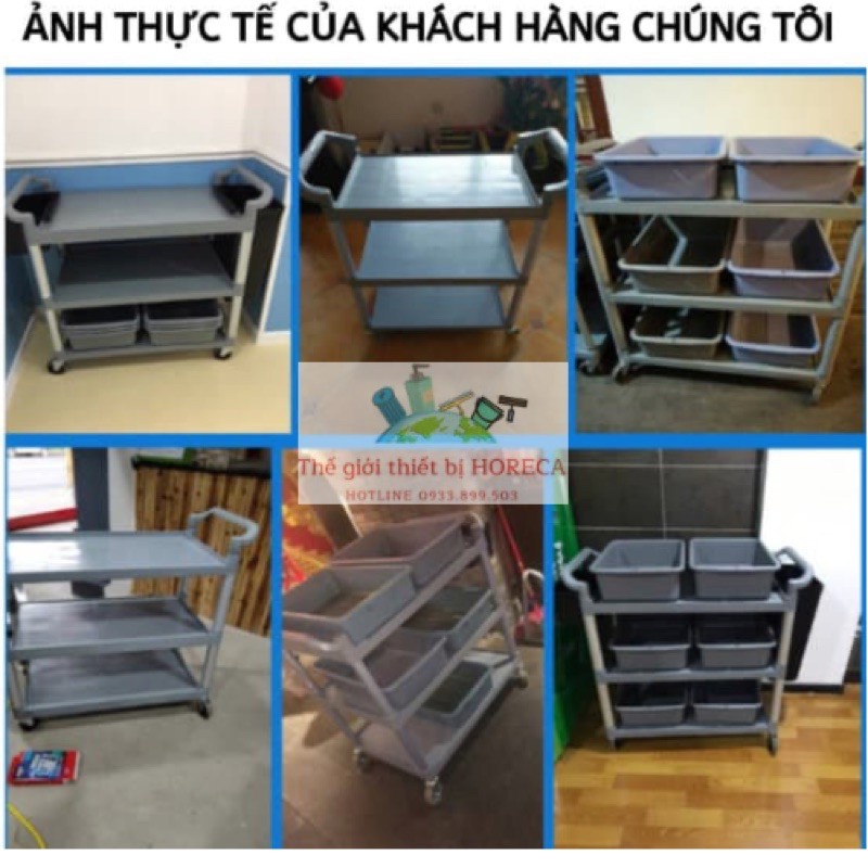 XE ĐẨY DỌN THỨC ĂN, CHÉN DĨA 3 TẦNG (chưa bao gồm thau, khay)