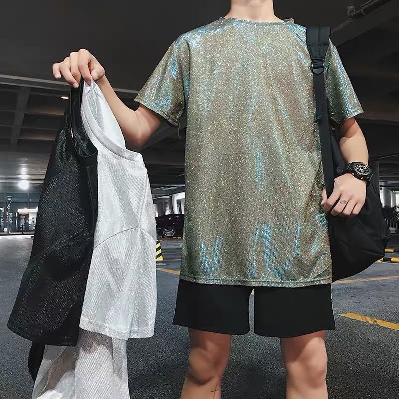 Áo Thun Tay Ngắn Dáng Rộng In Hình Mặt Cười Lấp Lánh Kiểu Hồng Kông Thời Trang Cho Nam Và Nữ