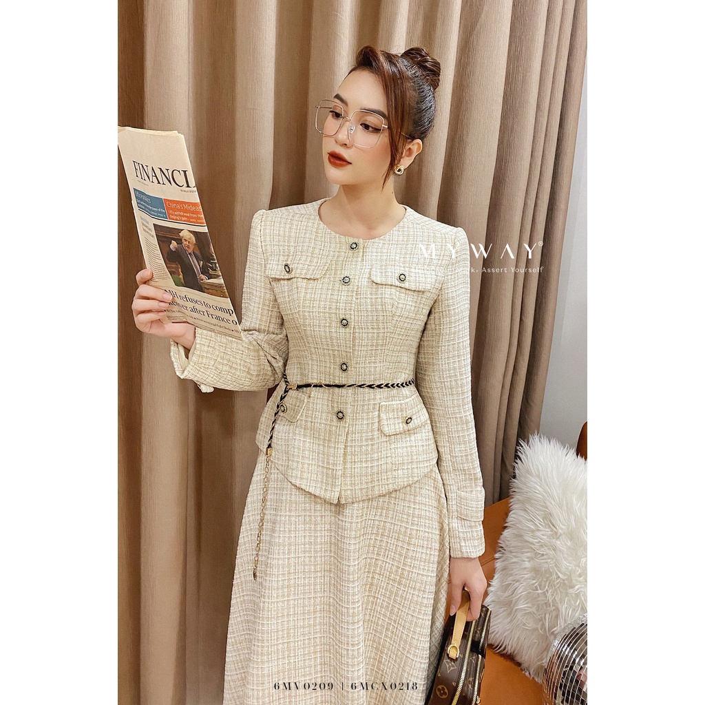 Áo Vest Nữ My Way Dạ Tweed Đính Cúc Sang Chảnh 6MV0209