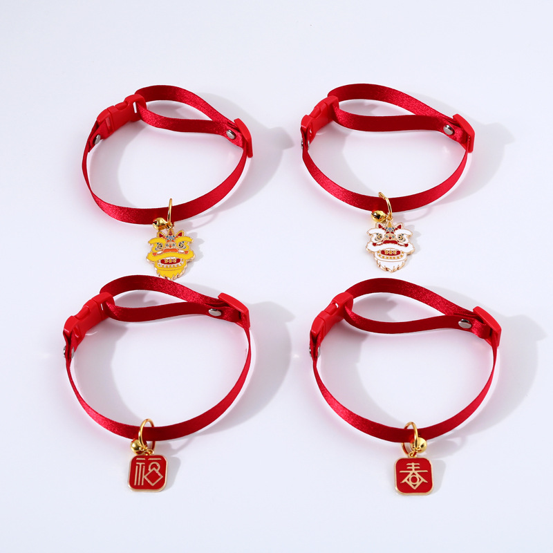 Vòng cổ đính chuông phong cách Trung Hoa mùa xuân dành cho cún cưng