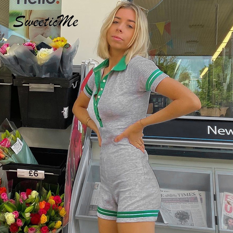 Áo liền quần SweeticMe Dệt Kim Mỏng Phối Màu Tương Phản   Thời Trang Cho Nữ