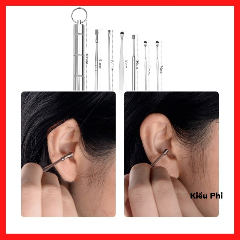 Bộ Dụng Cụ Ngoáy Tai Lấy Ráy Tai 6 Món Bằng Thép Không Gỉ Cao Cấp