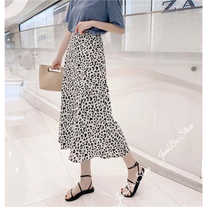 Chân váy midi cạp cao dáng dài chữ A hoạ tiết da báo - JBDP509
