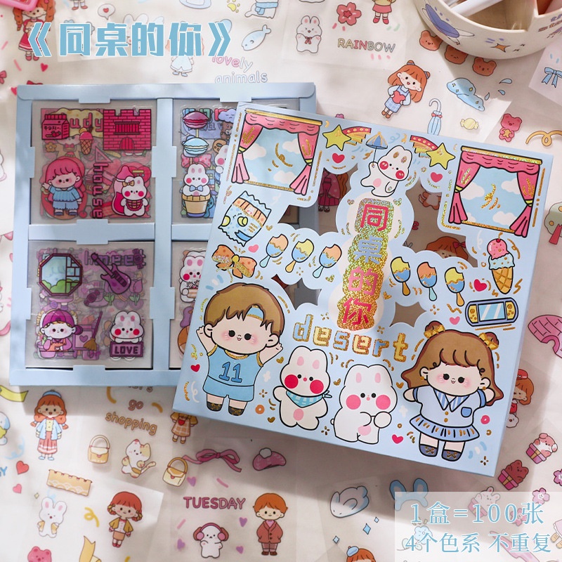 Set 100 Miếng Dán Họa Tiết Hoạt Hình Sáng Tạo Trang Trí Thủ Công