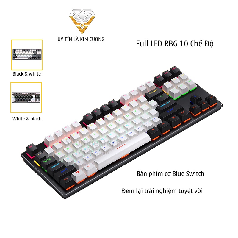 Bàn Phím Cơ Viettech Bàn phím Cơ TKL Gaming Chơi Game Full LED RGB K550 Đa Chế Độ Hiêu Ứng