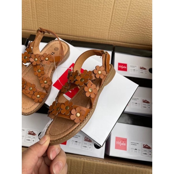 Sandal bé gái Tissaia  Dép quai hậu đính hoa da bò xuất dư 0222