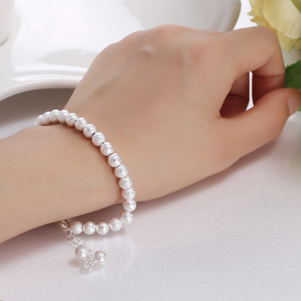 925 vòng tay bạc nguyên chất cho phụ nữ hạt cầu nguyện hạt tròn hạt rỗng vòng tay thời trang đồ trang sức