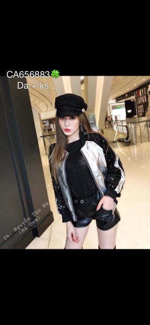💋Hàng nhập - Áo khoác da tay kim sa đen