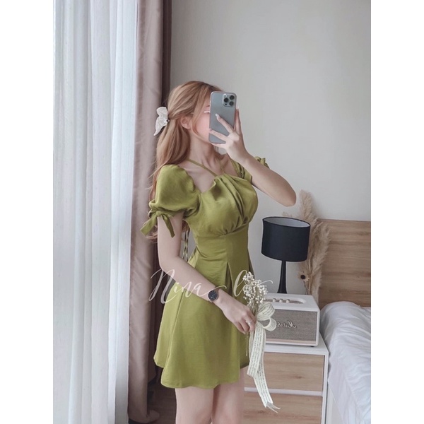HOT🔥Váy Tiểu Thư Hai Lớp Kết Hợp Dây Buộc Cổ Siêu Xinh