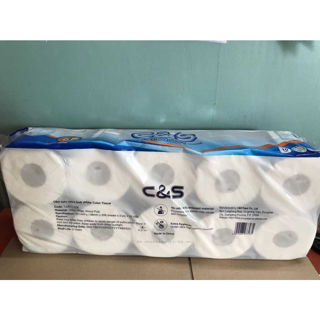 Lốc 10 cuộn giấy vệ sinh có lõi C&amp;S cao cấp - giấy 3 lớp