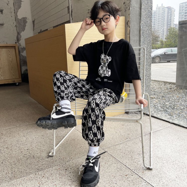 Bộ quần áo hè "GẤU XE " 14-45kg cho bé trai 4-14 tuổi. Co giãn, thấm hút mồ hôi. G3