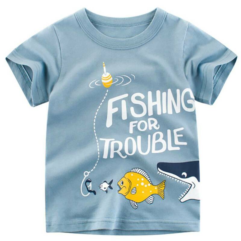 Baby Kids Children Short-sleeved T-shirt Floral Gray Excavator Printing Clothes