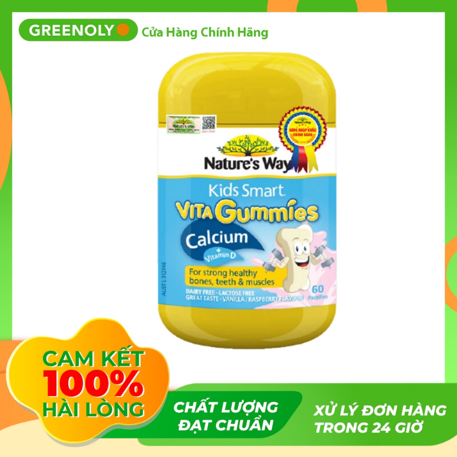 Nature's Way Kẹo Bổ Sung Vitamin D Và Canxi Cho Trẻ Kids Smart Vita Gummies Calcium 60 Viên