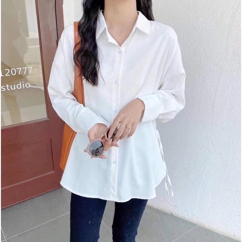 Áo sơ mi dài tay buộc dây ❤️sơ mi unisex❤️ dáng rộng kiểu dáng hàn quốc