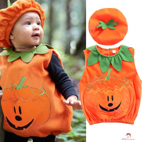 Bộ Đồ Hóa Trang Halloween Gồm Áo Không Tay Thêu Họa Tiết Quả Bí Ngô Và Quần Áo Kèm Mũ Dành Cho Trẻ Em Q7-Babies