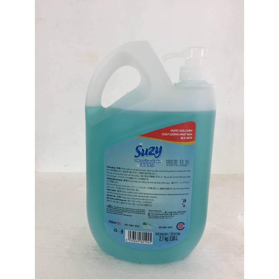 Nước rửa chén Suzy can 2,1kg có vòi nhấn - Công nghệ Nhật Bản