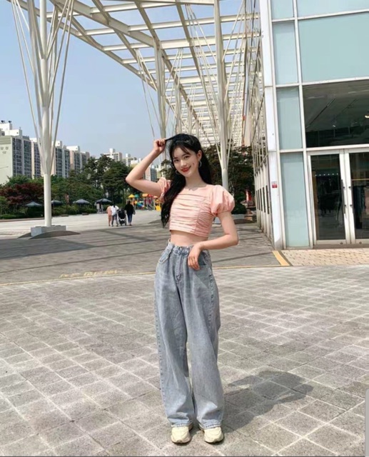 Áo croptop nhún 2 bên bẹt vai 3 màu