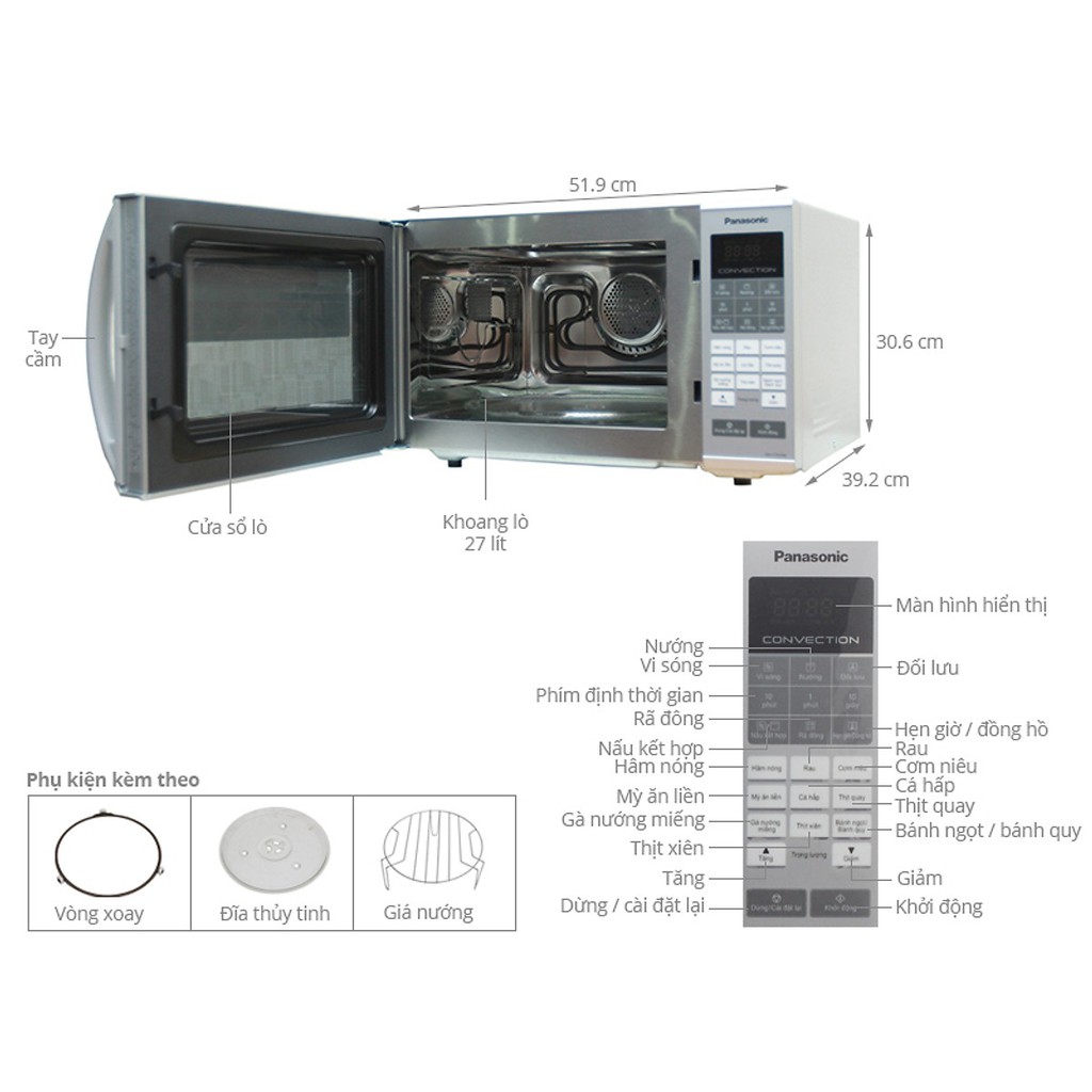 Lò vi sóng Panasonic NN-CT655MYUE 900W 27L (Xám) - Hàng Chính Hãng