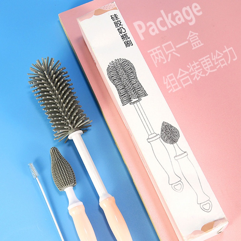 Bộ 3 bàn chải rửa bình sữa/ đầu ngậm em bé bằng silicon xoay 360 độ tiện dụng