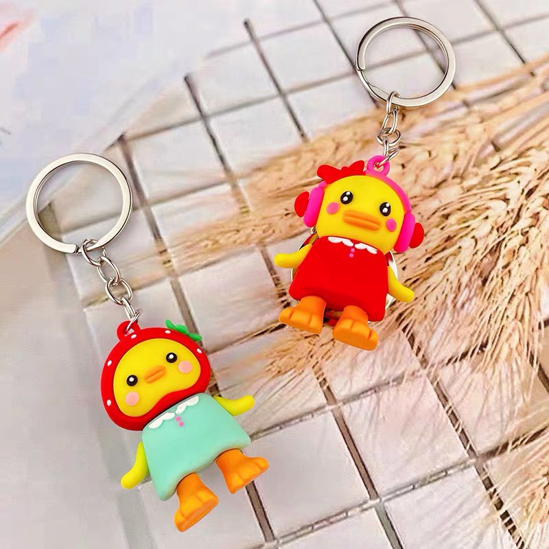Móc khoá vịt trái cây dễ thương dùng treo khoá xe , balo