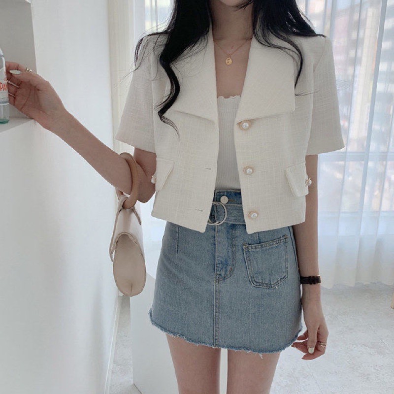 VIP 2021 Áo Blazer Ngắn tay Nữ Phong cách Hàn Quốc Áo Blazer Lửng Nữ Kiểu dáng Cardigan Ulzzang Thời trang