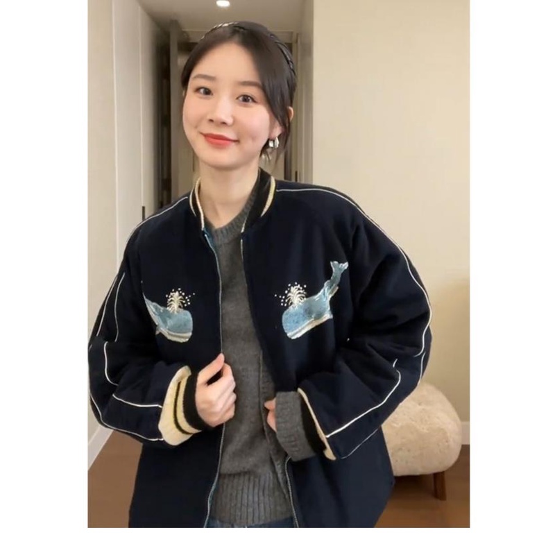 Early spring 2022 new style loose casual stand collar black baseball jacket jacket women's spring and autumn all-match