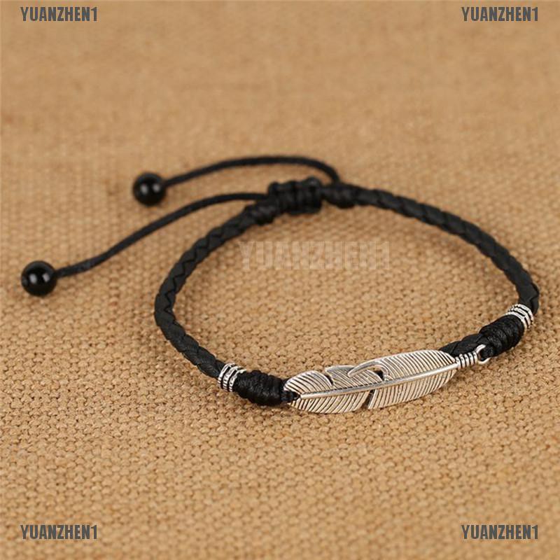 Lắc Chân Da Handmade Đính Lông Vũ Phong Cách Boho Dành Cho Nam YUANZHEN1}