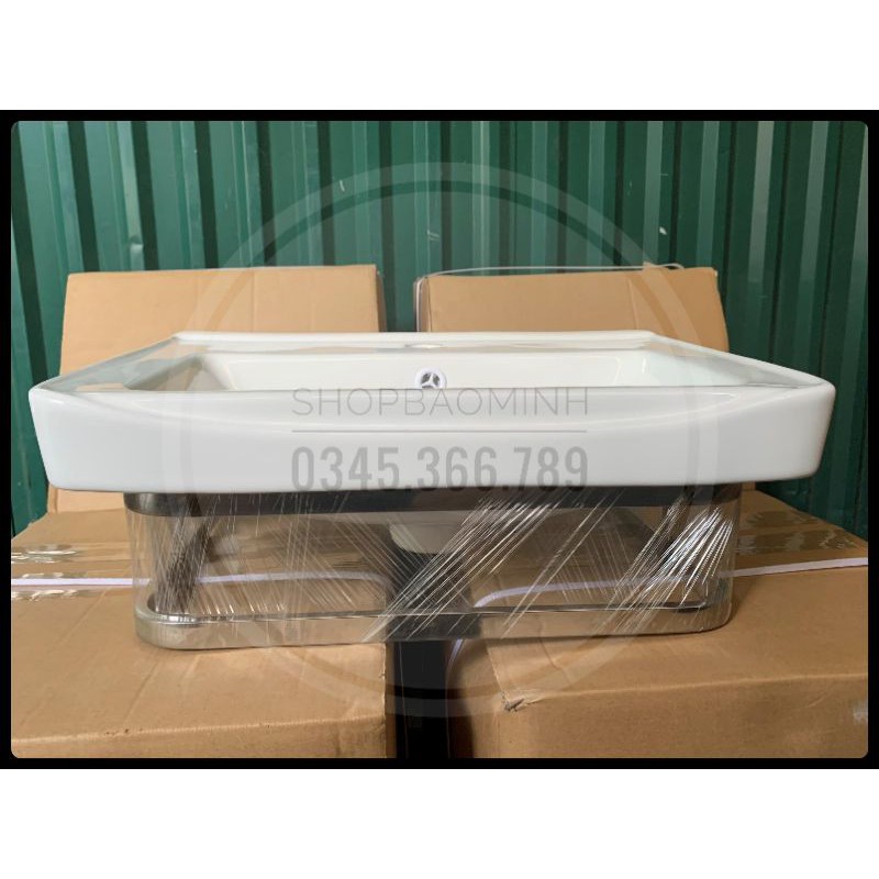 Chậu rửa mặt - Lavabo treo tường kèm giá treo inox, KT 50x36cm