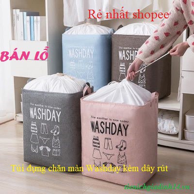 [BÁN LỖ] Giỏ đựng quần áo bằng vải cỡ lớn, túi đựng chăn màn đa năng washday có thể gấp gọn vintage xinh xắn