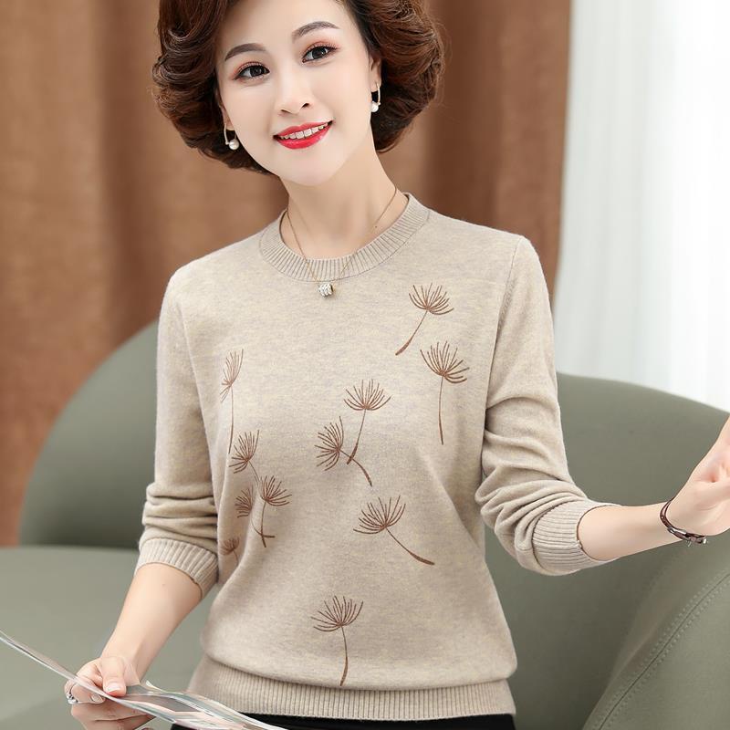 2021 áo len phụ nữ trung niên và cao tuổi mới, áo sơ mi đáy, áo thu đông dành cho mẹ