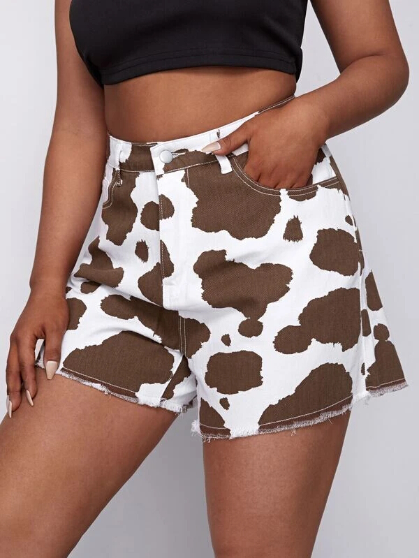 Quần Short Jeans Lưng Cao In Họa Tiết Thời Trang Dành Cho Nữ