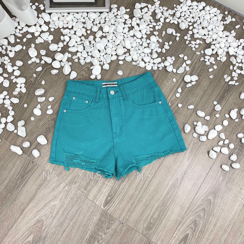 Quần sooc jean xanh rách gấu L1