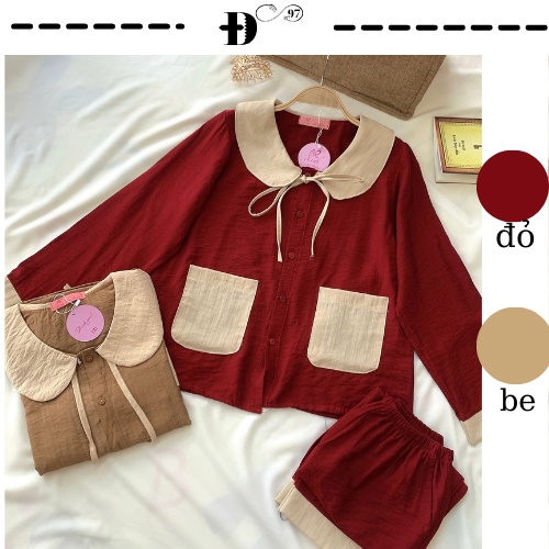 Đồ ngủ nữ pijama cổ sen chất đũi tiểu thư cao cấp -D00 | BigBuy360 - bigbuy360.vn