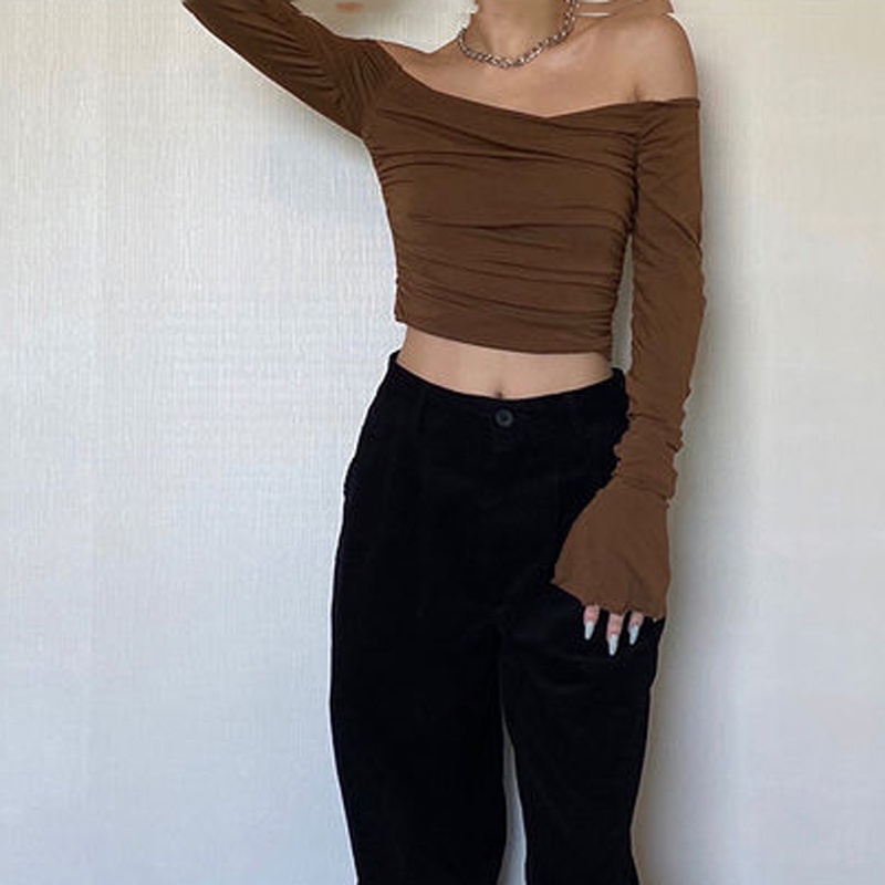 IELGY Áo Dệt Kim Mỏng Một Bên Vai Dáng Ôm Dễ Phối Đồ Thời Trang Cho Nữ